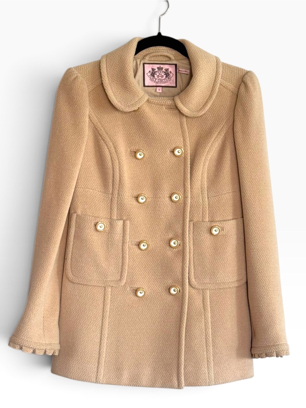 Vintage Juicy Couture Tan Wool Angora Pea Coat Small Iconic Y2K Coquette HTF